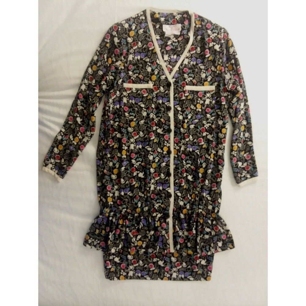 Miss O By Oscar De La Renta Silk Vintage Black Floral Stripe Dress VGVC Size L?